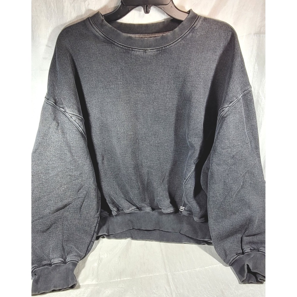 BDG Women's Oversized Acid Washed Black Seam Detail Sweatshirt - Small